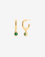 Baby Hoop Round Drop Earring Emerald CZ
