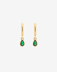 Baby Hoop Pear Drop Earring Emerald CZ