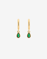 Baby Hoop Pear Drop Earring Emerald CZ