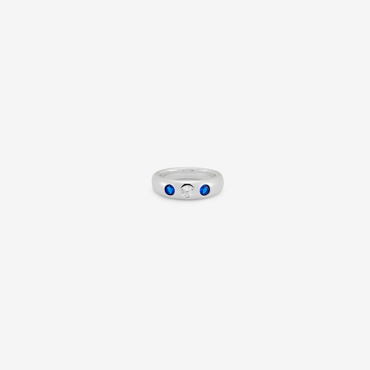 3 Stone Pinky Ring with Sapphire and Clear CZ – MÉGA