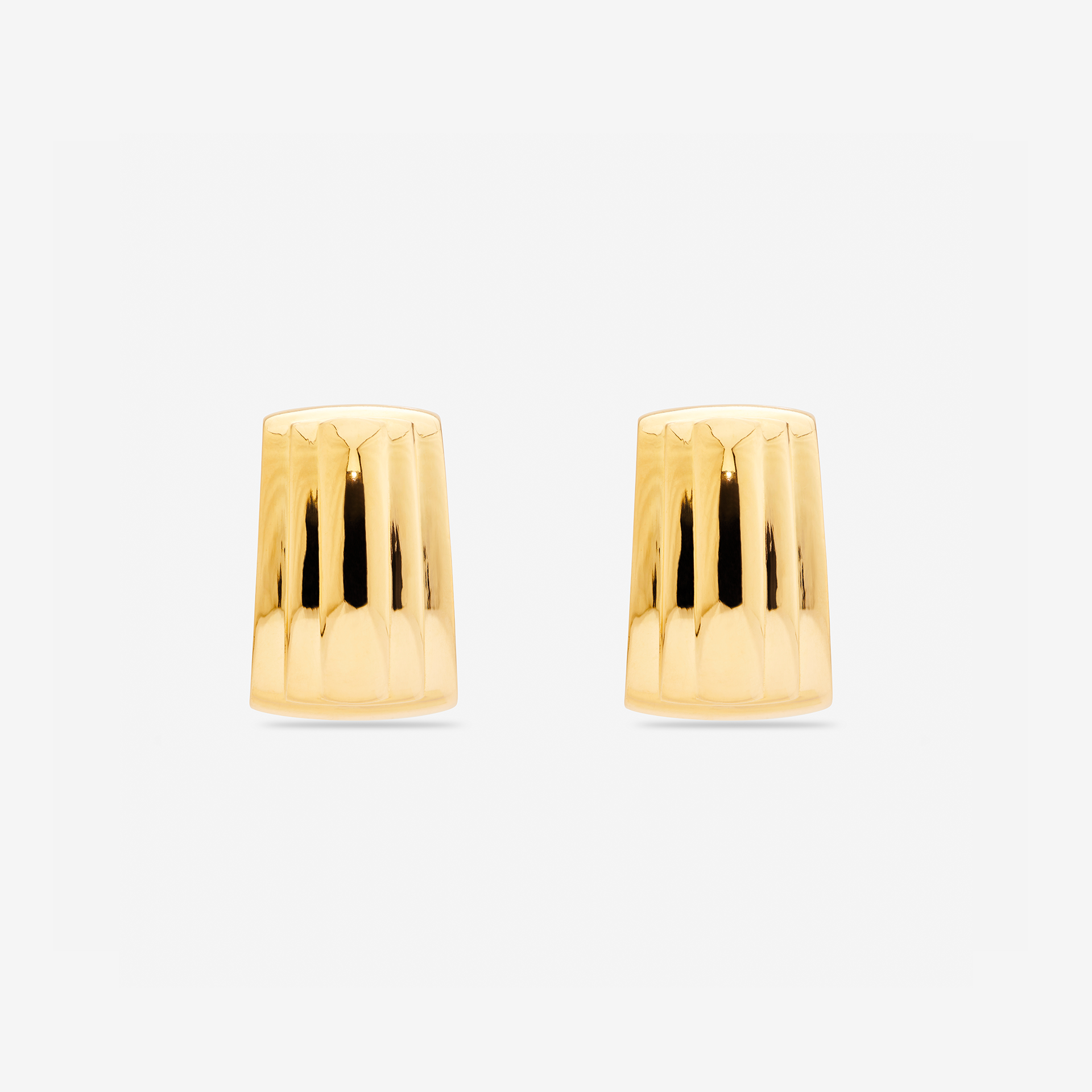 MÉGA Eiffel Earrings in gold vermeil—stepped rectangular studs 29.4 mm × 19.9 mm, stainless steel posts, 6.23 g.
