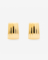 MÉGA Eiffel Earrings in gold vermeil—stepped rectangular studs 29.4 mm × 19.9 mm, stainless steel posts, 6.23 g.