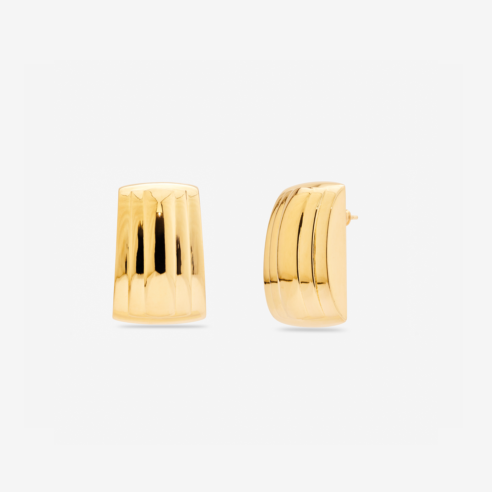 MÉGA Eiffel Earrings in gold vermeil—stepped rectangular studs 29.4 mm × 19.9 mm, stainless steel posts, 6.23 g.