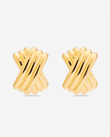 MÉGA Triple X Earrings in gold vermeil—29×19.9 mm overlapping “X” studs with stainless-steel posts, 10 g.