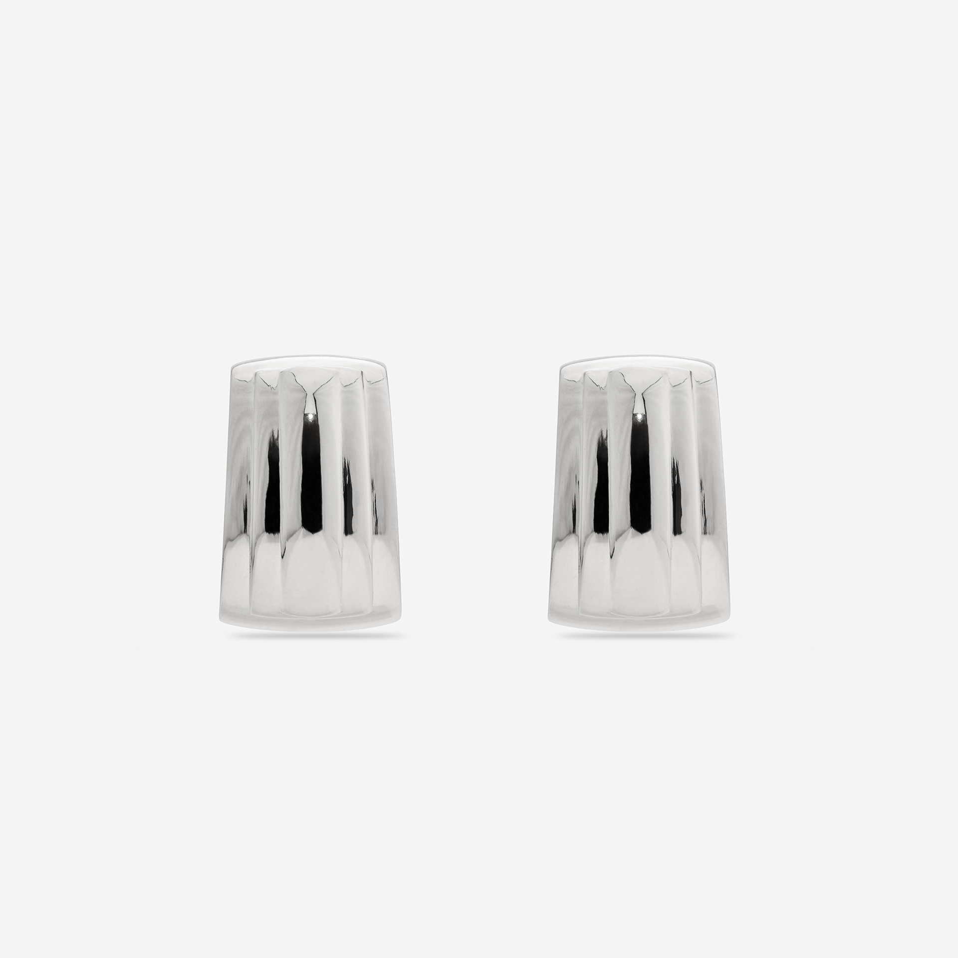 MÉGA Eiffel Earrings in gold vermeil—stepped rectangular studs 29.4 mm × 19.9 mm, stainless steel posts, 6.23 g.