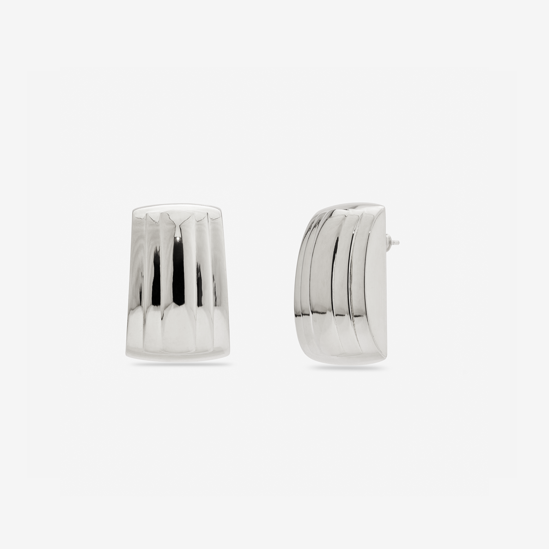 MÉGA Eiffel Earrings in gold vermeil—stepped rectangular studs 29.4 mm × 19.9 mm, stainless steel posts, 6.23 g.