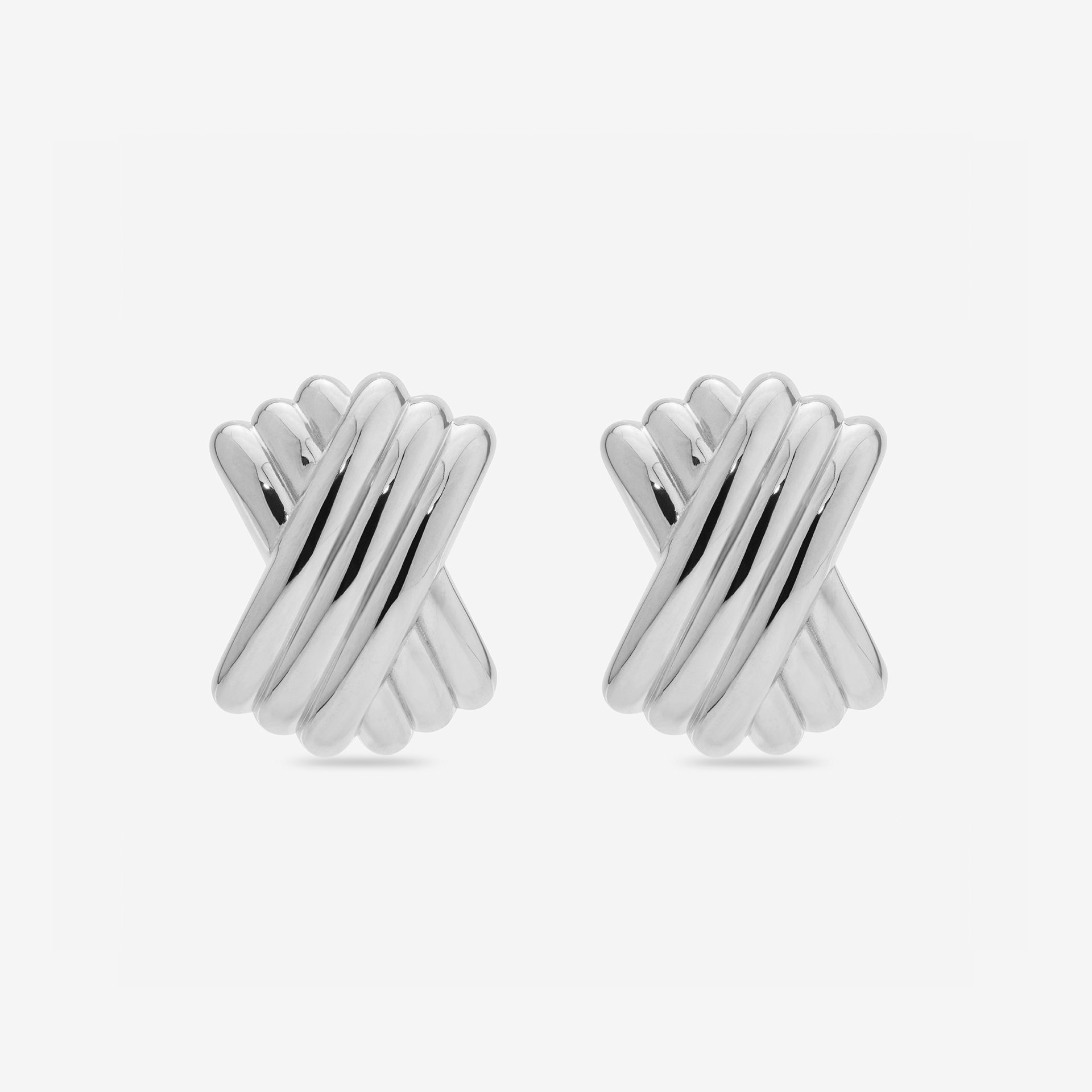 MÉGA Triple X Earrings in gold vermeil—29×19.9 mm overlapping “X” studs with stainless-steel posts, 10 g.