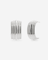 MÉGA Large Waterfall Earrings in gold vermeil—32.3 × 16.8 mm ridged elongated drops, stainless‑steel posts, lightweight 8 g.