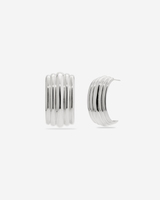 MÉGA Small Waterfall Earrings in gold vermeil—23.99 mm × 14.82 mm ridged sculptural drops with stainless‑steel posts, lightweight 10.6 g.