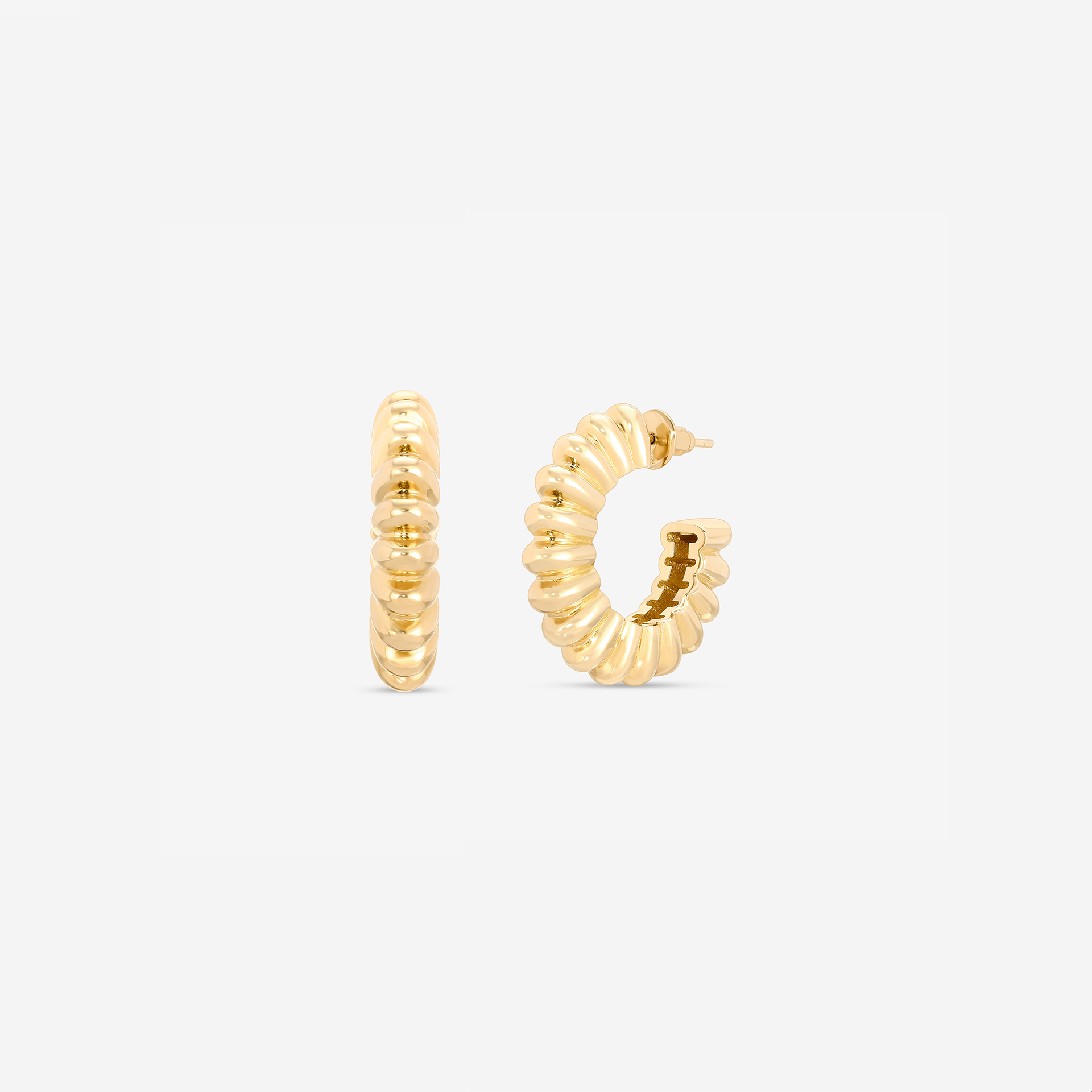 MÉGA Twixie Hoop Earrings in gold vermeil—28 mm × 6.5 mm polished tube hoops with stainless‑steel posts, 7.55 g