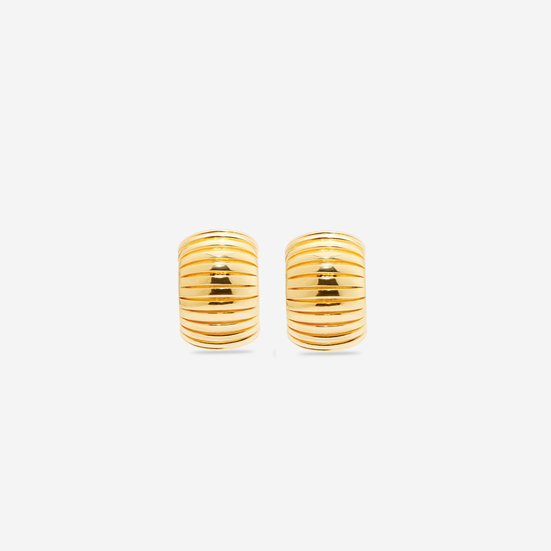 MÉGA Step Earrings in gold vermeil—signature stepped rectangle studs (28 × 15 mm), 8 g with stainless-steel posts