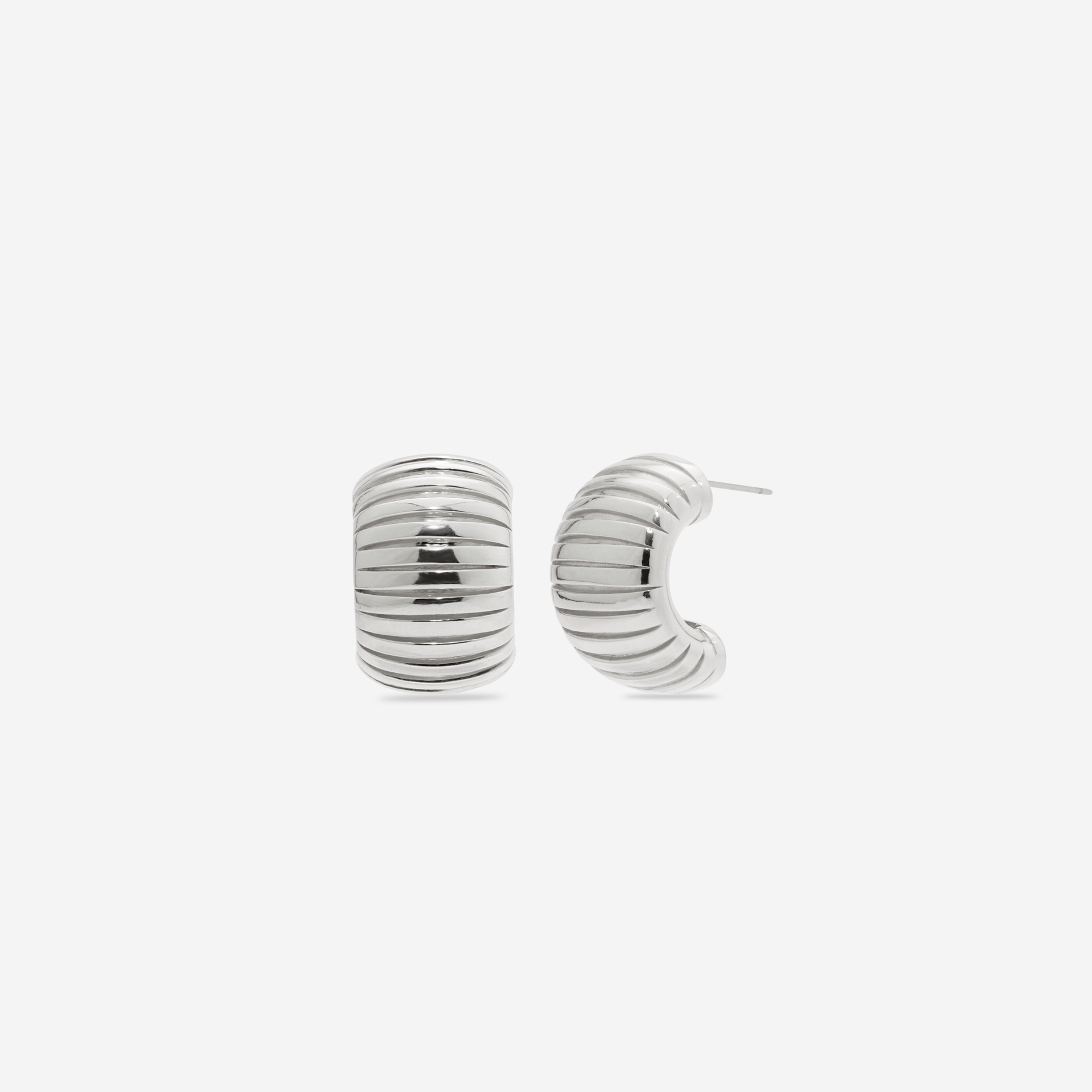 MÉGA Step Earrings in gold vermeil—signature stepped rectangle studs (28 × 15 mm), 8 g with stainless-steel posts