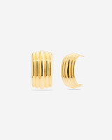 MÉGA Small Waterfall Earrings in gold vermeil—23.99 mm × 14.82 mm ridged sculptural drops with stainless‑steel posts, lightweight 10.6 g.