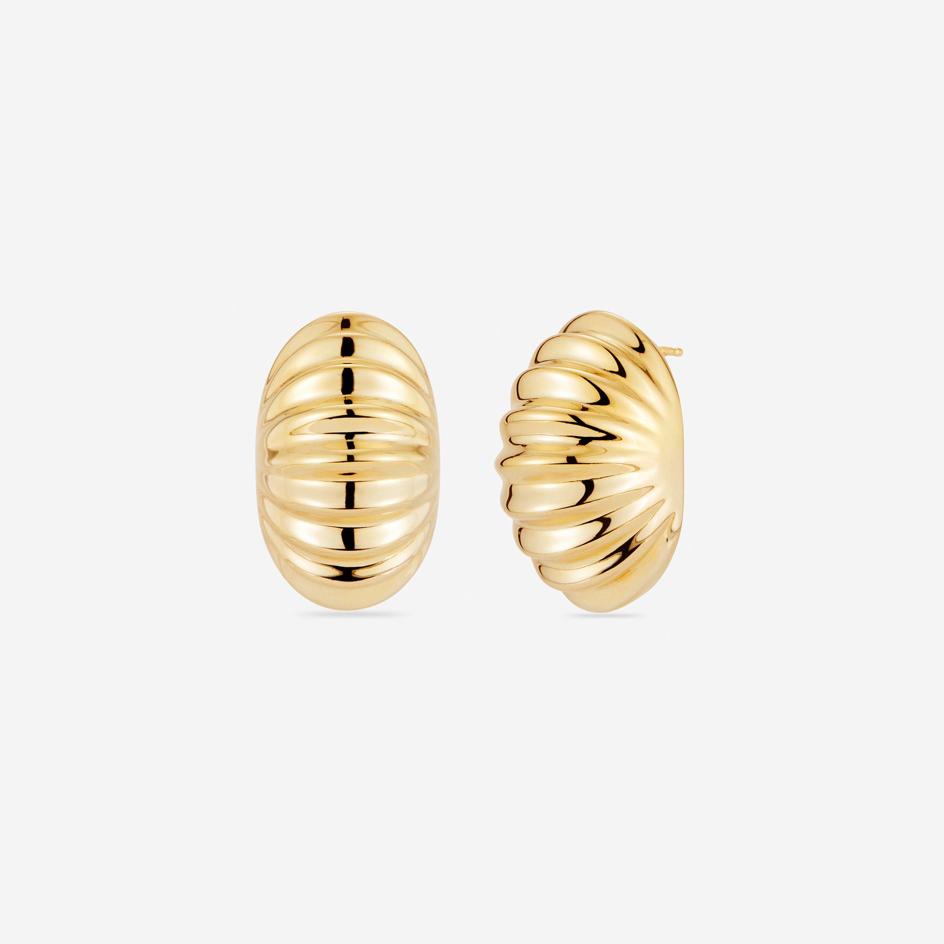 MÉGA Snail Earrings in gold vermeil—30 mm spiral-shaped studs, 18.7 mm width, 15.1 mm depth, stainless-steel posts, 9 g.