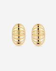 MÉGA Snail Earrings in gold vermeil—30 mm spiral-shaped studs, 18.7 mm width, 15.1 mm depth, stainless-steel posts, 9 g.