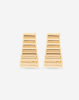 MÉGA Stair Earrings in gold vermeil—graduated stepped studs, 24.4 × 10–14.1 mm with stainless‑steel posts, lightweight 13 g.