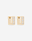 MÉGA Charmed Earrings in gold vermeil—15.5 × 5.9 mm square CZ stud earrings with stainless-steel posts, weighing 12.2 g.