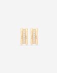MÉGA Baguetted Earrings in gold vermeil—16 × 7.4 mm mini hoops with channel‑set zircon baguettes, stainless‑steel posts, 8.27 g.