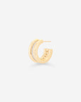 MÉGA Baguetted Earrings in gold vermeil—16 × 7.4 mm mini hoops with channel‑set zircon baguettes, stainless‑steel posts, 8.27 g.