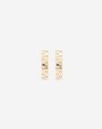 MÉGA Checkered Mini Earrings in gold vermeil—15 mm mini hoops with checker texture and princess-cut CZ, stainless-steel posts, lightweight 2.9 g.