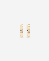MÉGA Checkered Mini Earrings in gold vermeil—15 mm mini hoops with checker texture and princess-cut CZ, stainless-steel posts, lightweight 2.9 g.