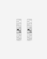 MÉGA Checkered Mini Earrings in gold vermeil—15 mm mini hoops with checker texture and princess-cut CZ, stainless-steel posts, lightweight 2.9 g.