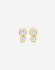 MÉGA Double Round Stud Earrings in gold vermeil—two CZ disc studs 6.46 mm diameter × 2.01 mm, stainless-steel posts, ultra-light 1.09 g.