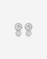 MÉGA Double Round Stud Earrings in gold vermeil—two CZ disc studs 6.46 mm diameter × 2.01 mm, stainless-steel posts, ultra-light 1.09 g.