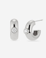 MÉGA Large Donut Earrings in gold vermeil—CZ-studded sculptural hoops, 26 × 10 mm, lightweight at 9 g, with stainless-steel posts.