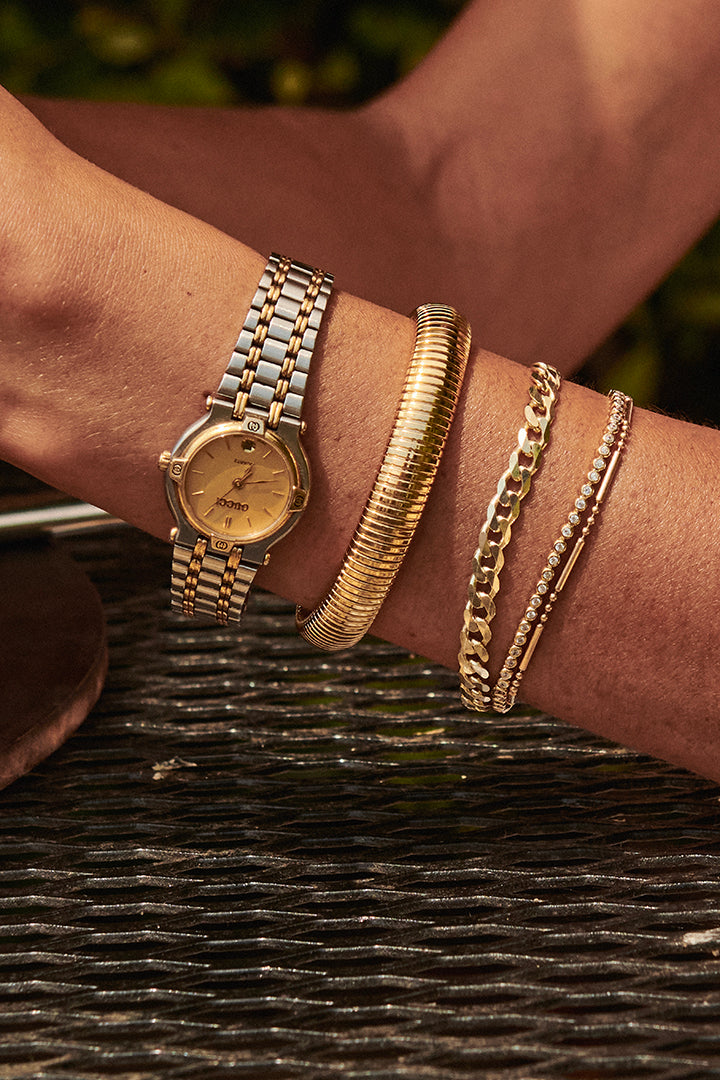 MÉGA Small Curb Bracelet in gold vermeil—7″ Italian 5 mm curb-link chain, lobster clasp, 9.08 g.