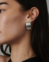 MÉGA Large Waterfall Earrings in gold vermeil—32.3 × 16.8 mm ridged elongated drops, stainless‑steel posts, lightweight 8 g.