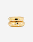 MÉGA Donut Sprinkle Ring Stack—two CZ-dusted hammered donut rings in sterling silver with gold/silver vermeil.