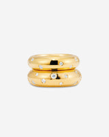MÉGA Donut Sprinkle Ring Stack—two CZ-dusted hammered donut rings in sterling silver with gold/silver vermeil.