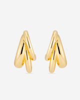 MÉGA Triple Time Earrings in gold vermeil—three graduated hoop earrings measuring 6.9 mm to 16.9 mm wide and 31.2 mm tall.