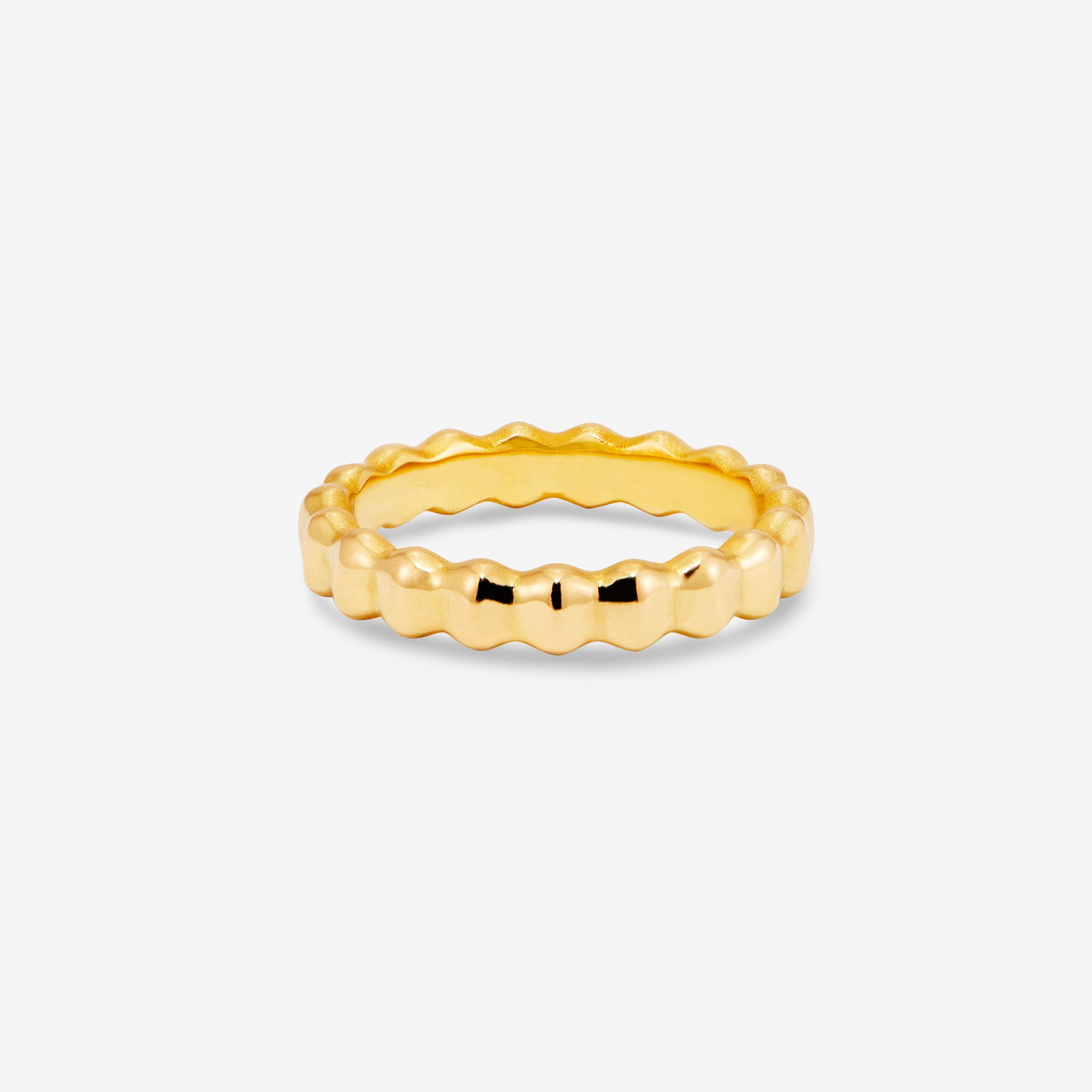 MÉGA High Low Ring in gold vermeil—sterling silver band with elevated and tapered sides, 4 mm wide, 2.5 mm tall.