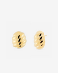 MÉGA Mini Oval Ridged Button Earrings in gold with sculptural ridged texture, 16.8 mm x 14.5 mm.