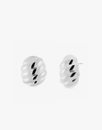 MÉGA Mini Oval Ridged Button Earrings in gold with sculptural ridged texture, 16.8 mm x 14.5 mm.