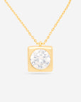 Circle Treasure Necklace featuring a square gold pendant with a round zircon on an 18-inch chain.
