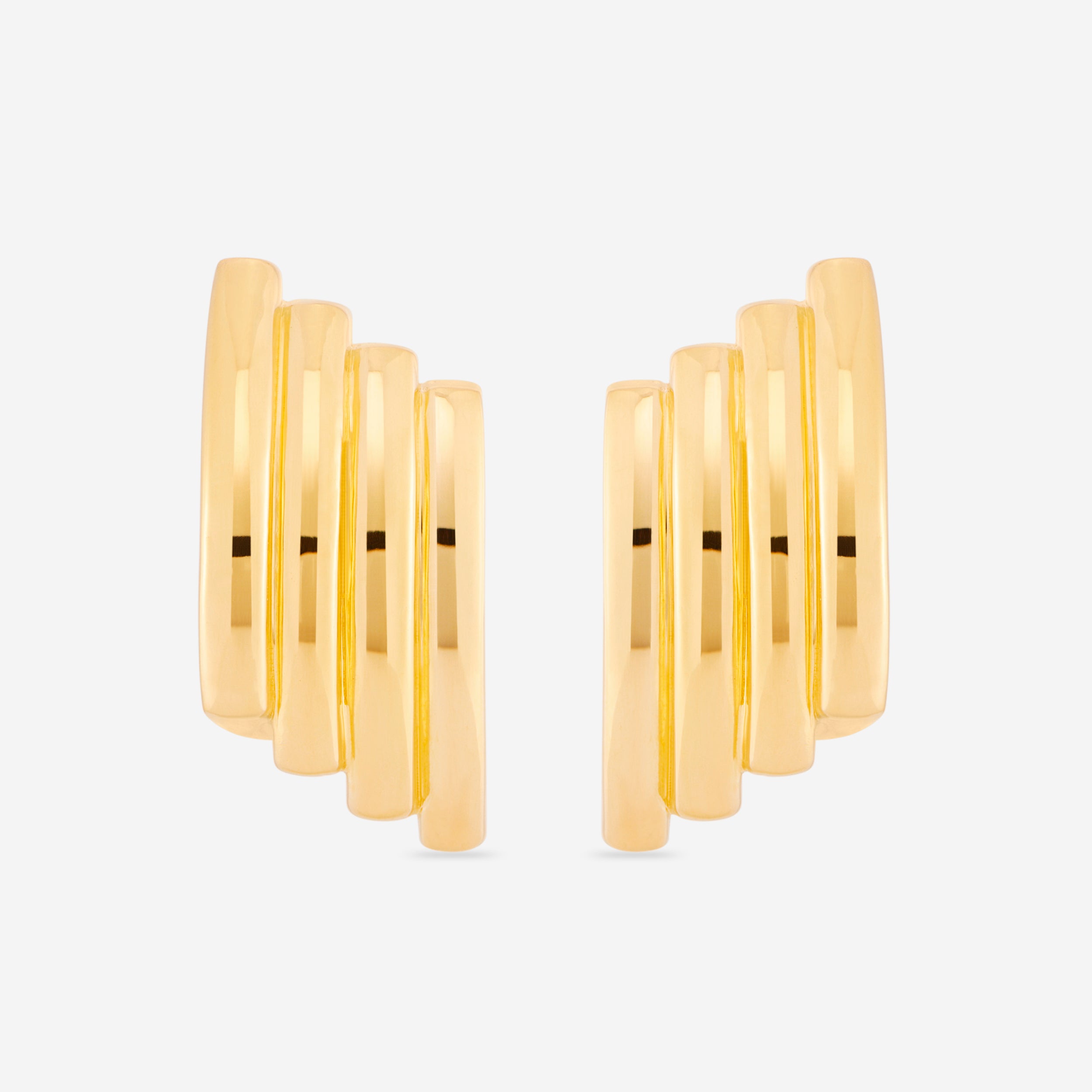 Double-hoop earrings with a sculptural silhouette, crafted in brass with 14k gold vermeil or 925 sterling silver vermeil—lightweight and bold.