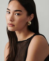 MÉGA Misstep Earrings in gold vermeil—bestselling stepped studs, 31.2 mm tall × 20 mm wide, 12 g with stainless-steel posts.
