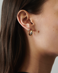 MÉGA Small Donut Earrings in gold vermeil—16.1 mm × 7.6 mm CZ-studded mini hoops with stainless‑steel posts, lightweight 9.56 g.