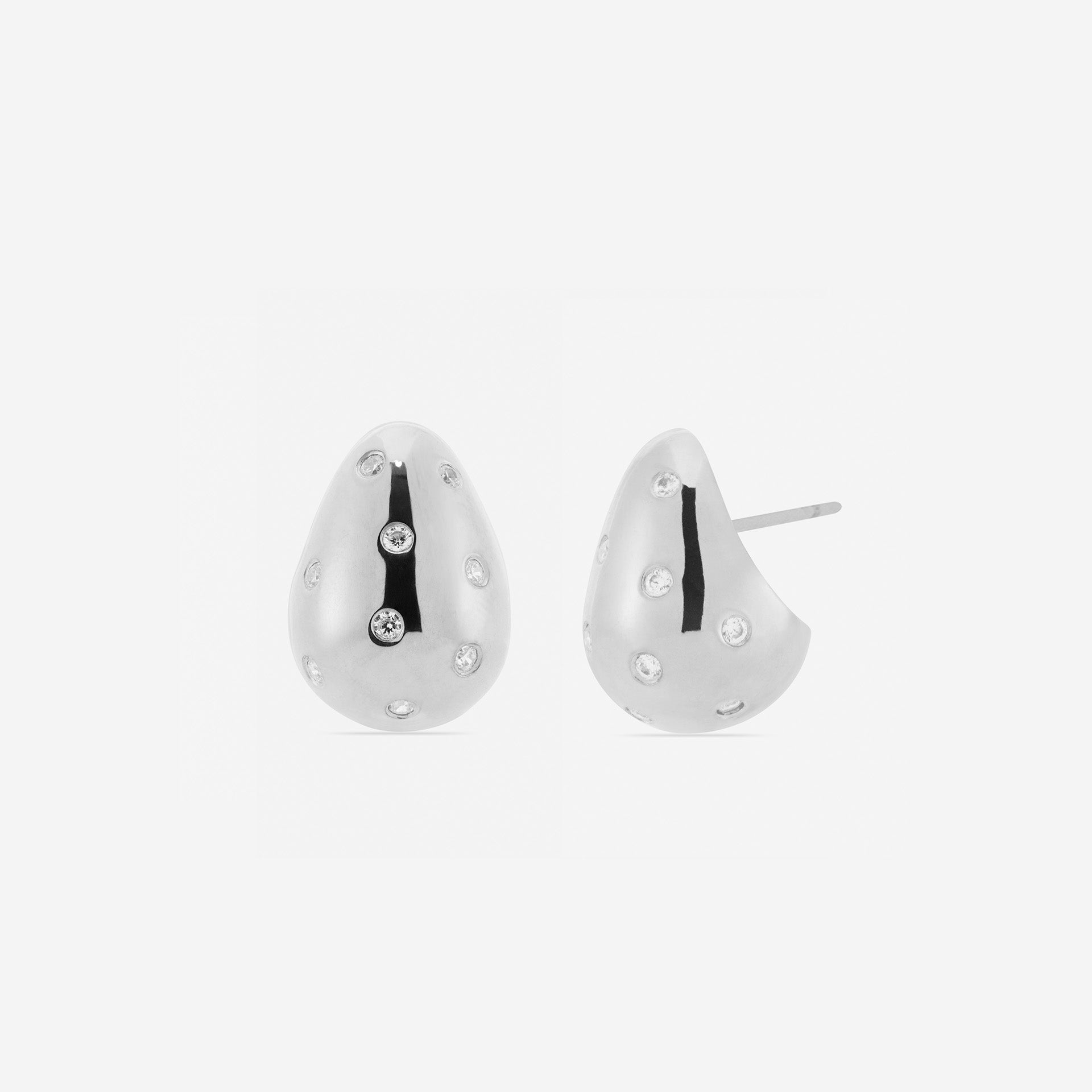 MÉGA Sprinkle Teardrop Earrings in gold vermeil—brass drop earrings sprinkled with CZ stones, 5.5 mm to 14.5 mm wide and 20 mm tall.