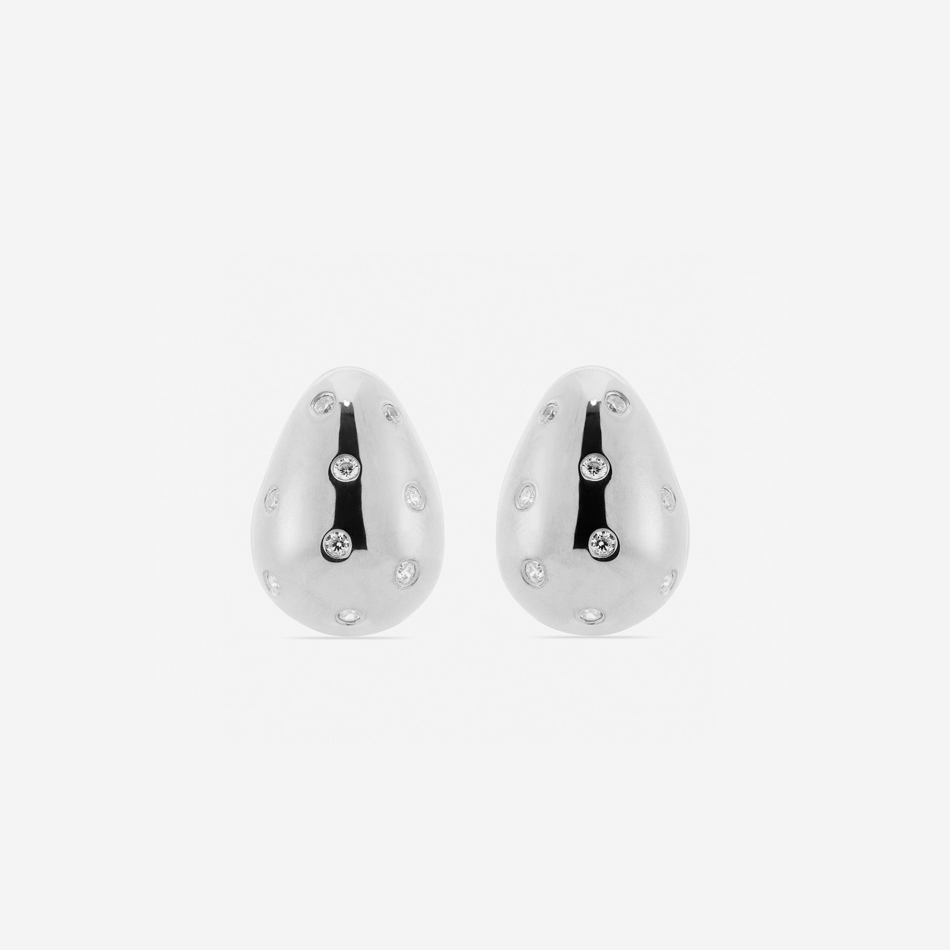 MÉGA Sprinkle Teardrop Earrings in gold vermeil—brass drop earrings sprinkled with CZ stones, 5.5 mm to 14.5 mm wide and 20 mm tall.