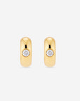 MÉGA Small Donut Earrings in gold vermeil—16.1 mm × 7.6 mm CZ-studded mini hoops with stainless‑steel posts, lightweight 9.56 g.