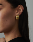MÉGA Large Step Earrings in gold vermeil—29.4 × 19.9 mm stepped rectangle studs with stainless‑steel posts, lightweight 12 g.