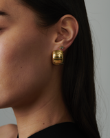MÉGA Large Step Earrings in gold vermeil—29.4 × 19.9 mm stepped rectangle studs with stainless‑steel posts, lightweight 12 g.