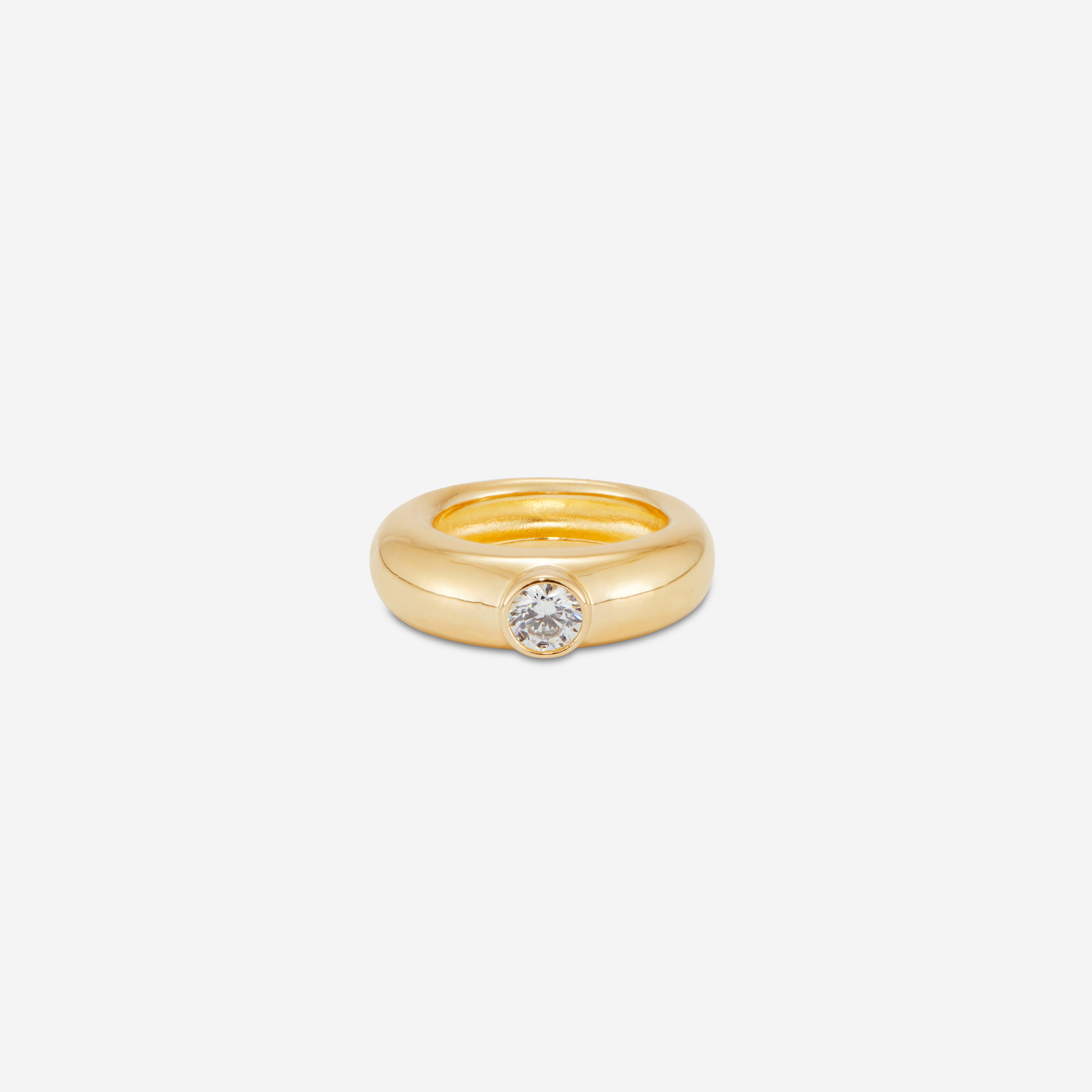 MÉGA Stacking Donut Rings in gold vermeil—two CZ-dusted sculptural bands, 6 mm & 7.7 mm wide, combined 17 mm, 22.1 g.