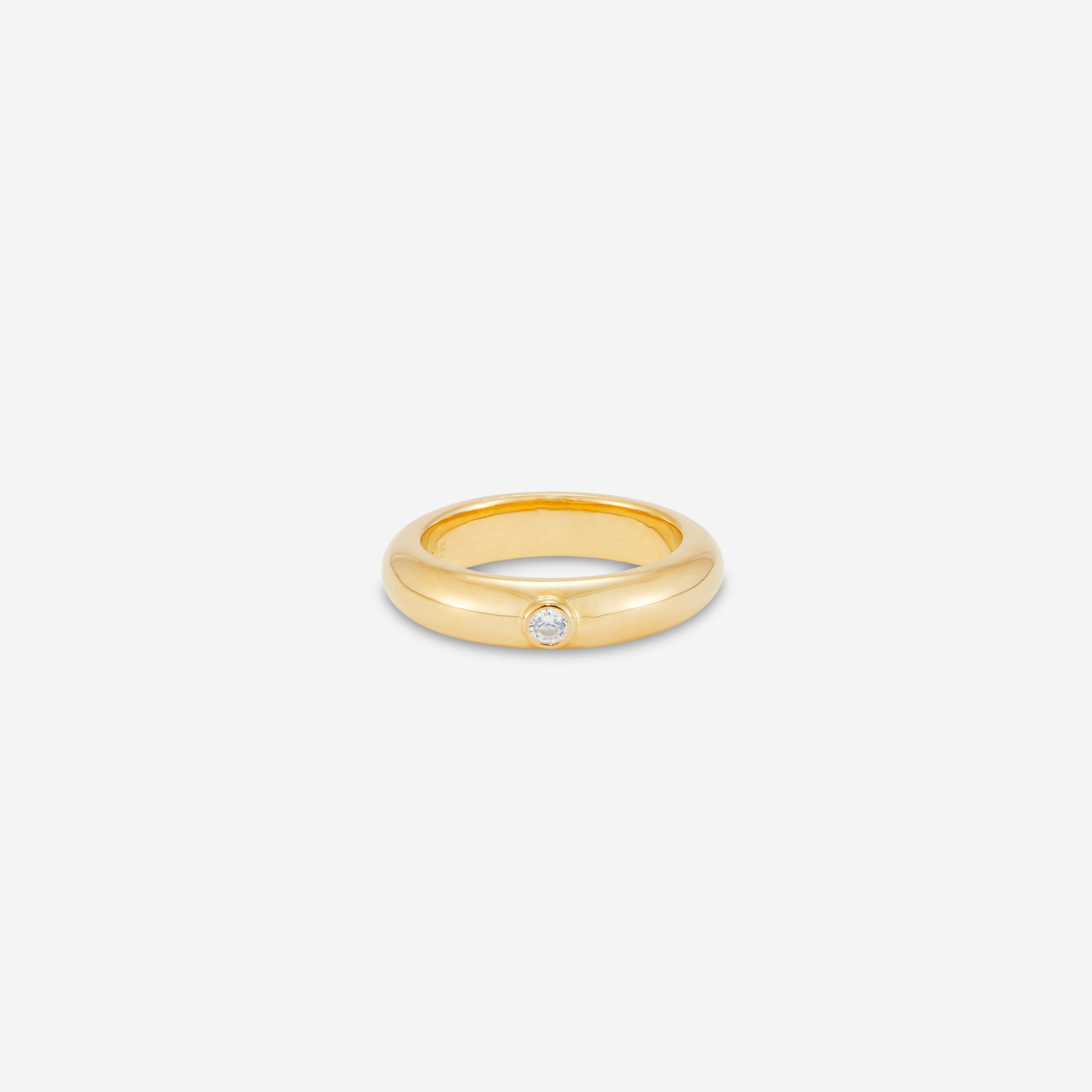MÉGA Stacking Donut Rings in gold vermeil—two CZ-dusted sculptural bands, 6 mm & 7.7 mm wide, combined 17 mm, 22.1 g.