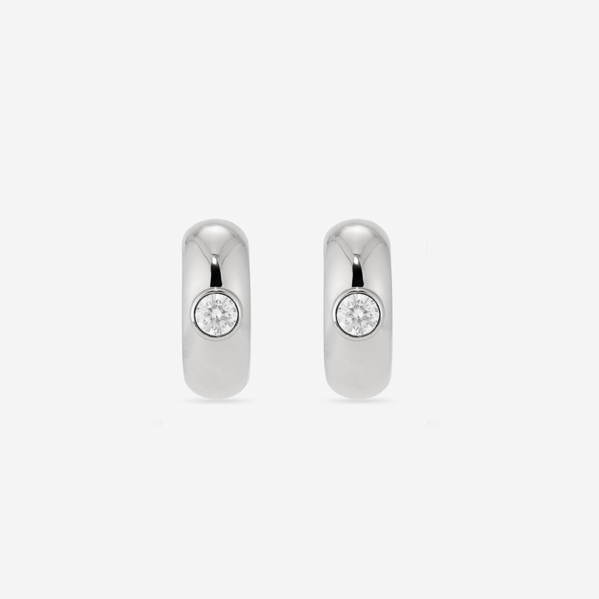 MÉGA Small Donut Earrings in gold vermeil—16.1 mm × 7.6 mm CZ-studded mini hoops with stainless‑steel posts, lightweight 9.56 g.
