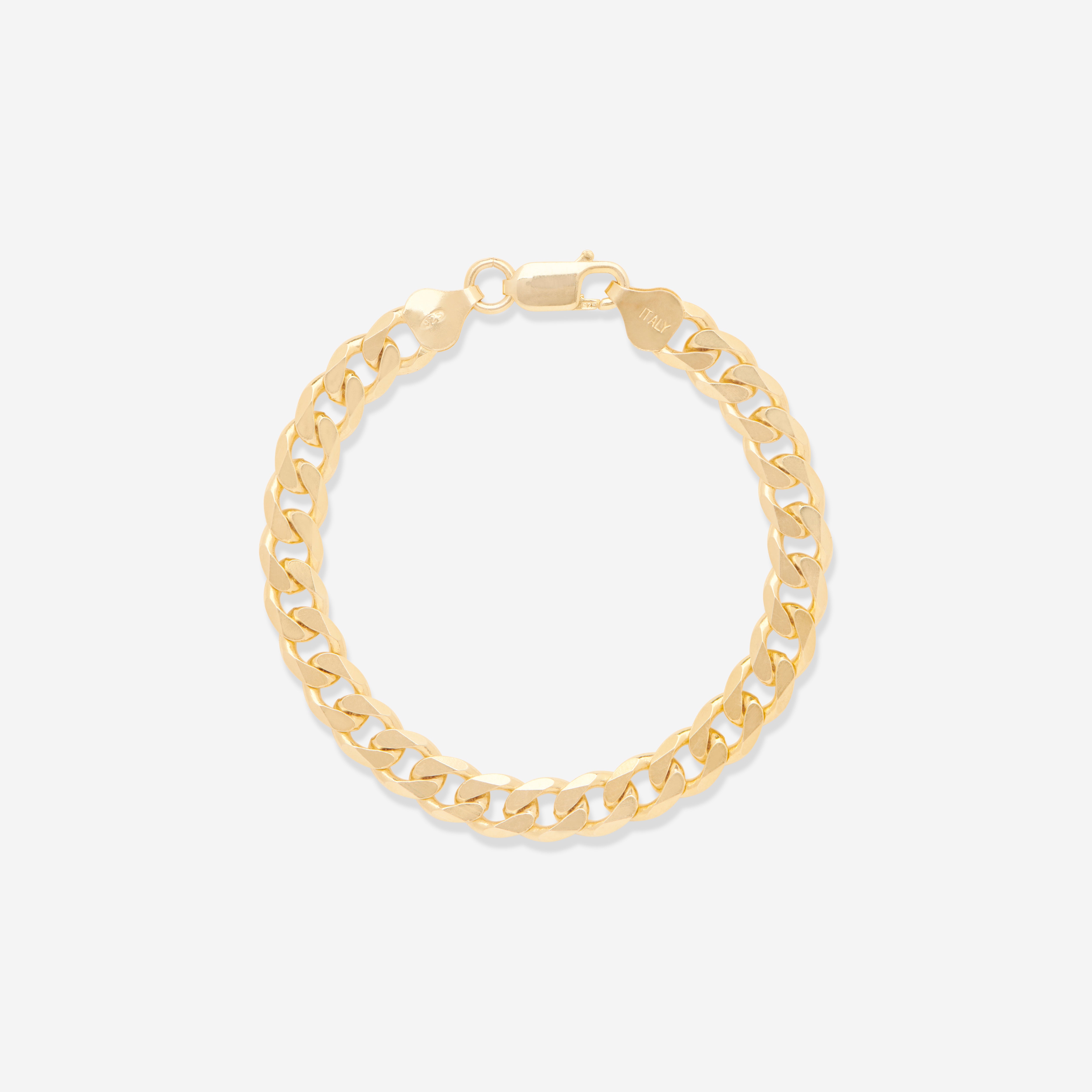 MÉGA Large Curb Bracelet in gold vermeil—7 mm-wide curb-link chain, 7″ length, 12.25 g, lobster clasp.